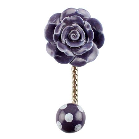 Purple Flower Ceramic Wall Hook in Silver Fitting
